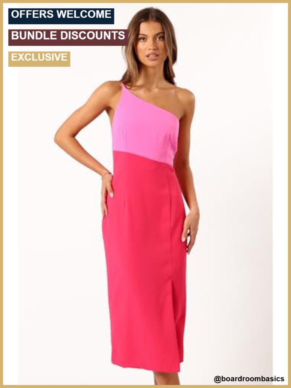 One Shoulder Midi Dress Gathered Waist Adjustable Strap - Picture 5 of 5